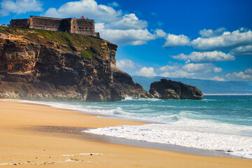 The North beach of Nazare, Portugal, where the largest waves in the world form