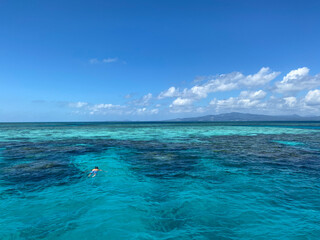 Obraz premium Drone view of white sand beach of Mayotte turquoise lagoon