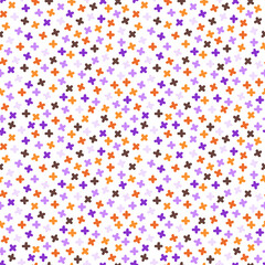Seamless simple pattern with colored pluses. Purple, orange and brown geometric shapes. Vector drawing for the design of fabrics, decor, paper.