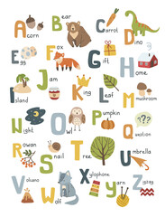Cute and fun cartoon alphabet for childrens education, learning english in school.