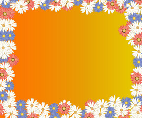 frame of chamomile flowers on yellow-orange  background
