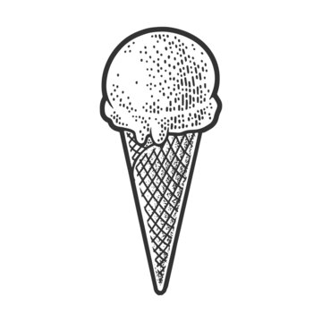 ice cream cone sketch engraving vector illustration. T-shirt apparel print design. Scratch board imitation. Black and white hand drawn image.