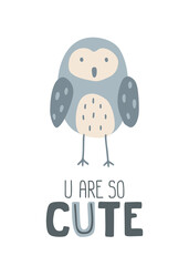 Cute little owl poster. Print for wall art, apparel, card, textile, fabric, nursery, stationery, nursery.