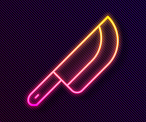Glowing neon line Knife icon isolated on black background. Cutlery symbol. Happy Halloween party. Vector