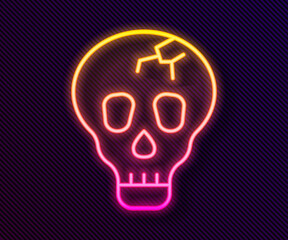 Glowing neon line Skull icon isolated on black background. Happy Halloween party. Vector