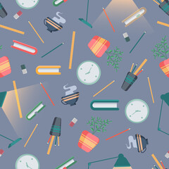 Seamless pattern with school supplies. Vector illustration in the flat style