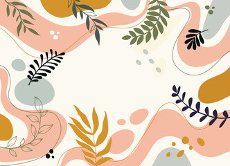 Color splash abstract background for design. Design banner frame. Colorful background with tropical plants. Place for your text.