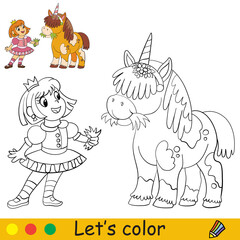 Obraz na płótnie Canvas Coloring with template Halloween princess with a unicorn