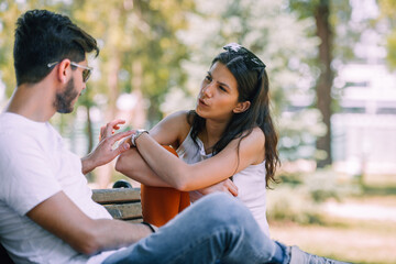 Kind lovers spending valuable time together in nature
