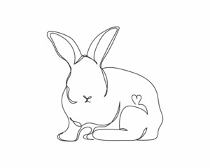 Continuous one line drawing of beautiful rabbit icon in silhouette on a white background. Linear stylized.