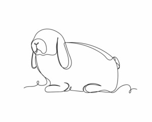 Continuous one line drawing of mini rabbit icon in silhouette on a white background. Linear stylized.