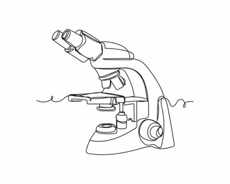 recommend clip art: Continuous one line drawing of microscope icon in silhouette on a white background. Linear stylized.