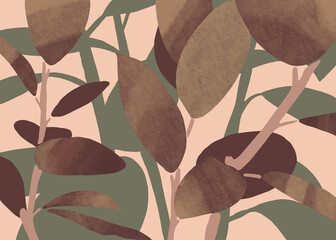 Graphic ficus leaves. Modern illustration. Hand drawn abstract background.
