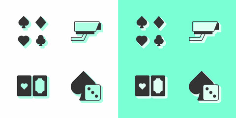 Set Game dice, Deck of playing cards, and Security camera icon. Vector