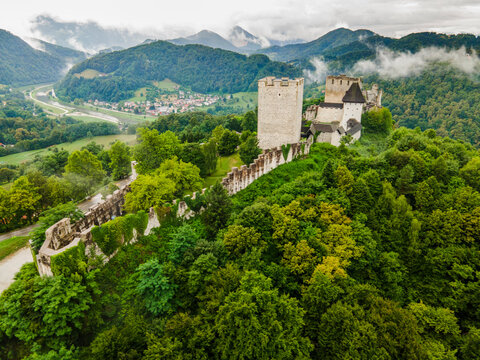 Celje Old Castle in Slovenia Medieval Fortification in Julian Alps Mountains Styria Region.