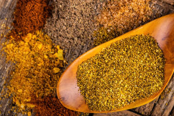 Colorful spices. Macro shot. Cooking background concept.