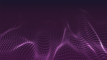 Abstract colour purple wave dots on black background. 3d. Big data. Network connection. Technology background.