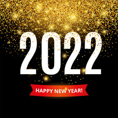 Gold glitter Happy New Year 2022 Christmas in black