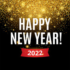 Gold glitter Happy new year 2022 christmas background in black