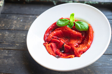 baked pepper grilled vegetables fresh portion ready to eat meal snack on the table copy space food background rustic. top view keto or paleo diet veggie vegan or vegetarian food