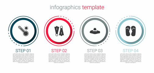 Set Meteorology thermometer, Rubber flippers for swimming, Elegant women hat and Flip flops. Business infographic template. Vector © Kostiantyn