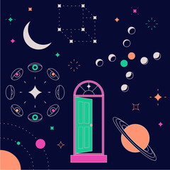 Celestial Images and Symbols with stars, moon, planets, saturn, third eye, gateway, constellation, phases of the moon © Bea Hawkins