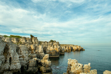 Cliffs and cliffs on the Black Sea coast one day with clear and cloudy sky