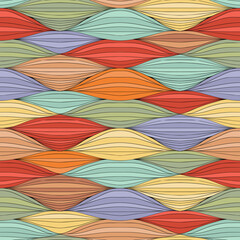 Colorful line-art abstract seamless pattern. Sea wave backdrop. Doodle hair texture.