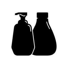 Two plastic cosmetic jar product. Oil, mask, cream. Cosmetic container. Illustration design in the form of black silhouette with thin white lines. Isolated icon in flat style on white background