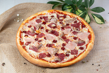 pizza with salami and olives