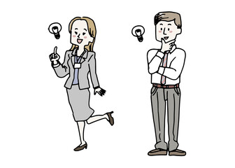 アイディアを思いついた人物二人セット