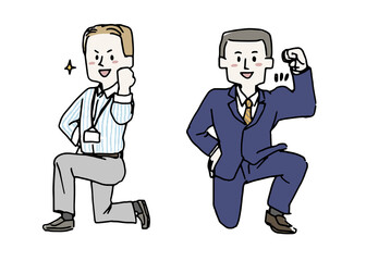 ガッツポーズをしているビジネスマンの二人