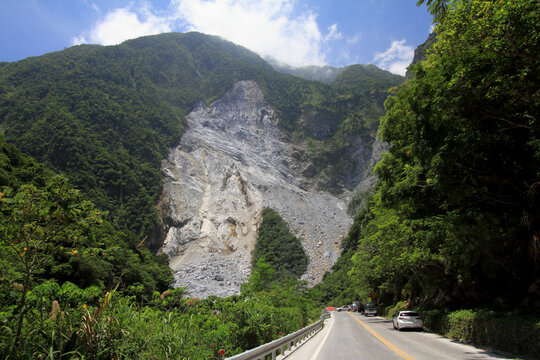 Landslide at Taroko Gorge, East Coast, Taiwan.