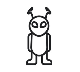 Black outline alien icon isolated on white transparent background. Linear space symbol vector illustration.