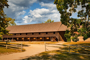 Fototapeta na wymiar View of the Farm stables in Batsto village, located in the Pine Barrens, New Jersey, USA