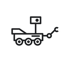 Black outline rover mars icon isolated on white transparent background. Linear space symbol vector illustration.