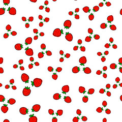 Seamless pattern from set of three doodle hand drawn strawberries.