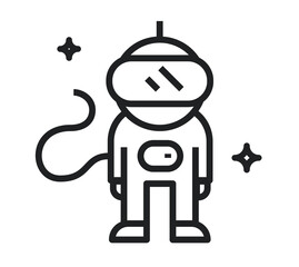 Black outline space man icon isolated on white transparent background. Linear space symbol vector illustration.