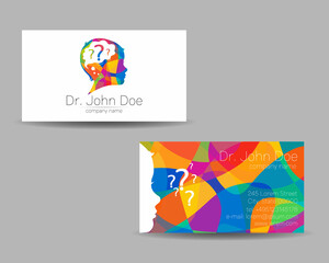 Vector Colorful Business Card Kid Head Modern logo Creative style. Human Child Profile Silhouette Design concept for Company Brand. Rainbow color isolated on gray background - 452914979