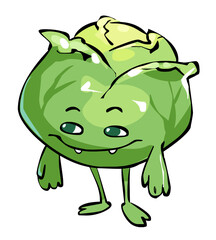 Cartoon Funny Cabbage character. Iceberg Lettuce illustration vector. Eco Food icon.