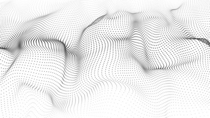 Wave 3d. Wave of particles. Abstract white geometric background. Big data. Technology illustration.