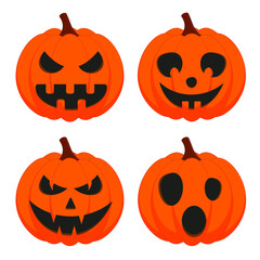 Halloween pumpkin vector set isolated on white background. Scary Jack O Lantern Halloween pumpkin set.
