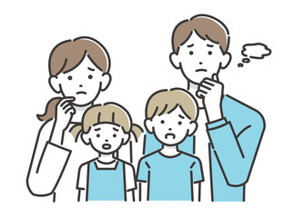 困った顔の若い家族のベクターイラスト素材／シンプル／子供／夫婦
