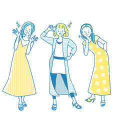 笑顔の若い女性のかわいいポーズのイラスト