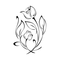 ornament 1944. two stylized rosebuds on stems with leaves and curls. graphic decor