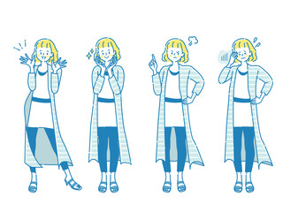 若い女性の表情セットのイラスト