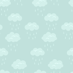 Rainy clouds seamless pattern. Autumn simple background. Vector flat illustration of cloudy sky.