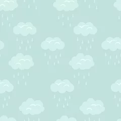 Tuinposter Rainy clouds seamless pattern. Autumn simple background. Vector flat illustration of cloudy sky. © Sunnydream