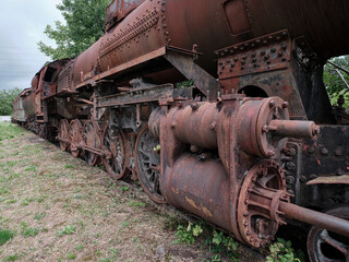 Plakat Old historic train depot rusty locomotive