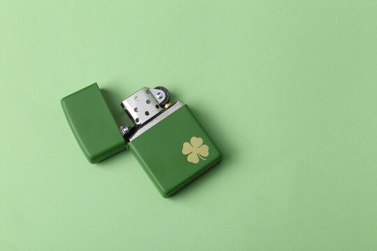 Jeddah Saudi Arabia  August 25 2021:  Zippo lighter on a colored background retro lighter Flat lay and copy space top view.